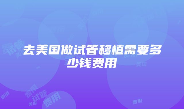 去美国做试管移植需要多少钱费用