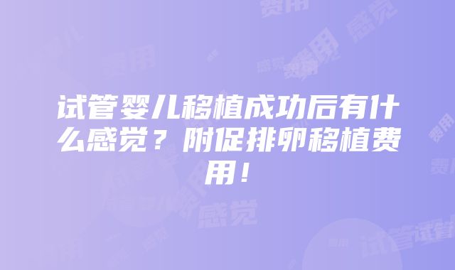 试管婴儿移植成功后有什么感觉？附促排卵移植费用！