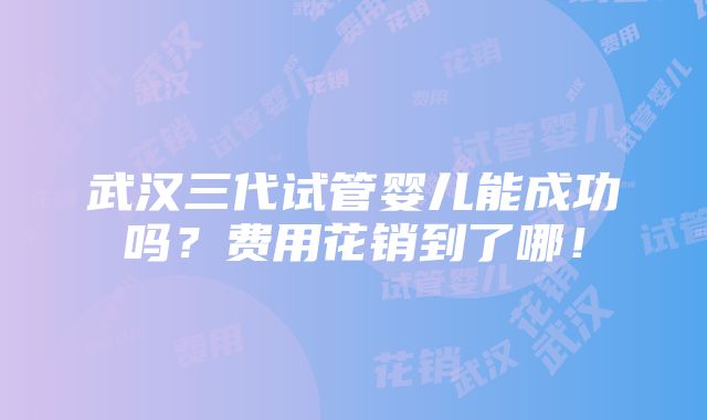 武汉三代试管婴儿能成功吗？费用花销到了哪！