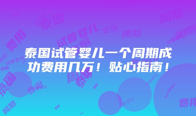 泰国试管婴儿一个周期成功费用几万！贴心指南！