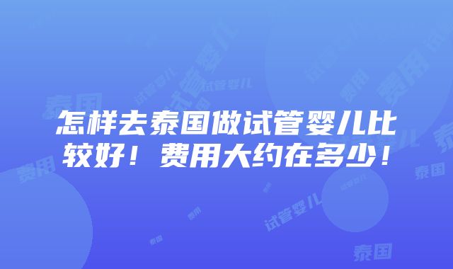 怎样去泰国做试管婴儿比较好！费用大约在多少！