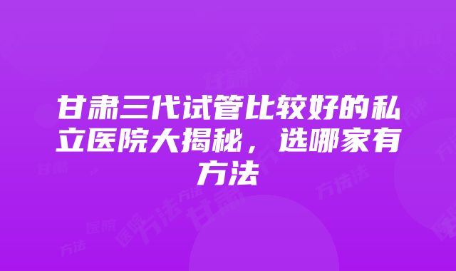 甘肃三代试管比较好的私立医院大揭秘，选哪家有方法