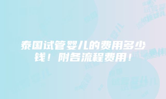 泰国试管婴儿的费用多少钱！附各流程费用！