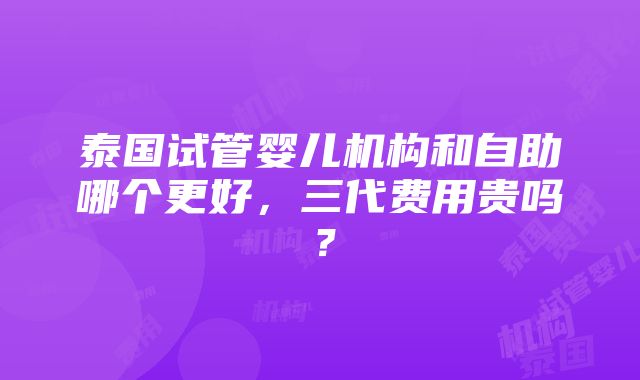 泰国试管婴儿机构和自助哪个更好，三代费用贵吗？