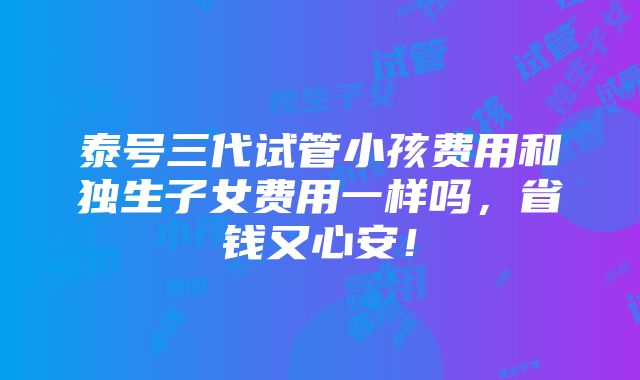 泰号三代试管小孩费用和独生子女费用一样吗，省钱又心安！