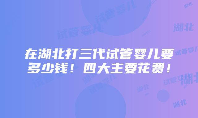 在湖北打三代试管婴儿要多少钱！四大主要花费！