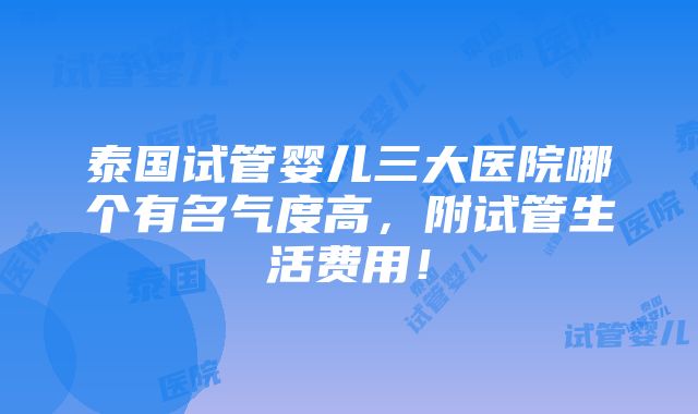 泰国试管婴儿三大医院哪个有名气度高，附试管生活费用！