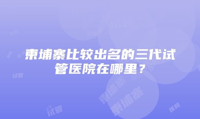 柬埔寨比较出名的三代试管医院在哪里？