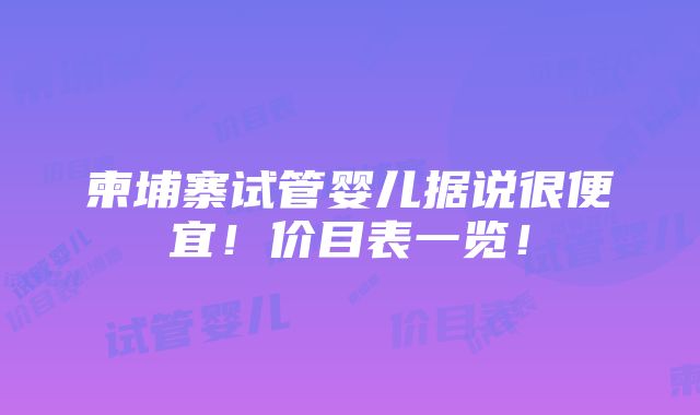 柬埔寨试管婴儿据说很便宜！价目表一览！