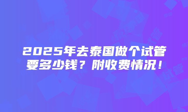 2025年去泰国做个试管要多少钱？附收费情况！