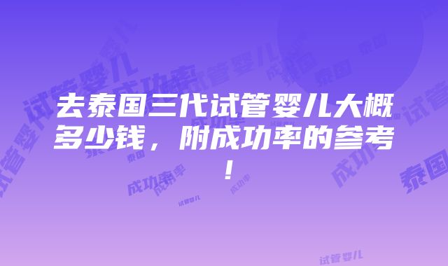 去泰国三代试管婴儿大概多少钱，附成功率的参考！