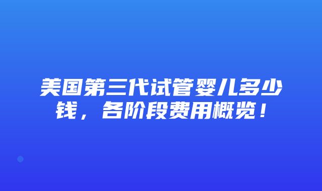 美国第三代试管婴儿多少钱，各阶段费用概览！