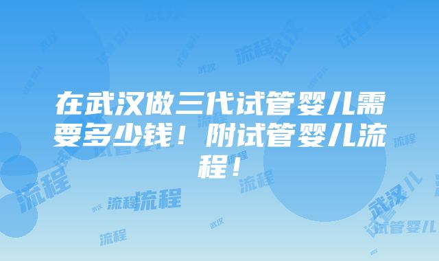 在武汉做三代试管婴儿需要多少钱！附试管婴儿流程！