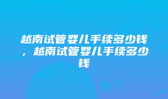 越南试管婴儿手续多少钱，越南试管婴儿手续多少钱