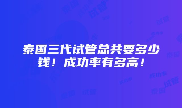 泰国三代试管总共要多少钱！成功率有多高！