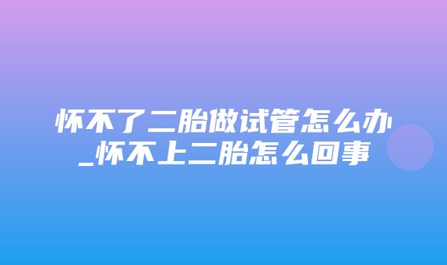 怀不了二胎做试管怎么办_怀不上二胎怎么回事