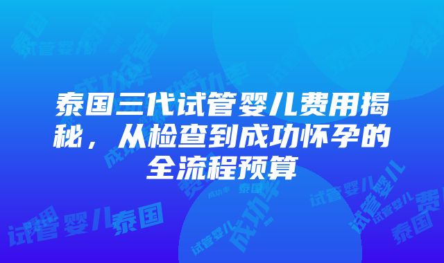 泰国三代试管婴儿费用揭秘，从检查到成功怀孕的全流程预算