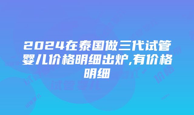 2024在泰国做三代试管婴儿价格明细出炉,有价格明细