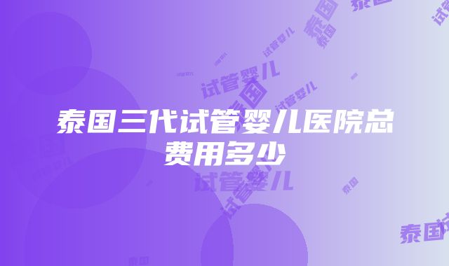 泰国三代试管婴儿医院总费用多少