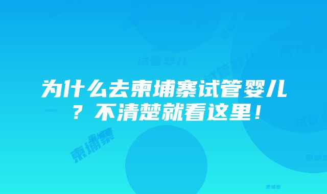 为什么去柬埔寨试管婴儿？不清楚就看这里！