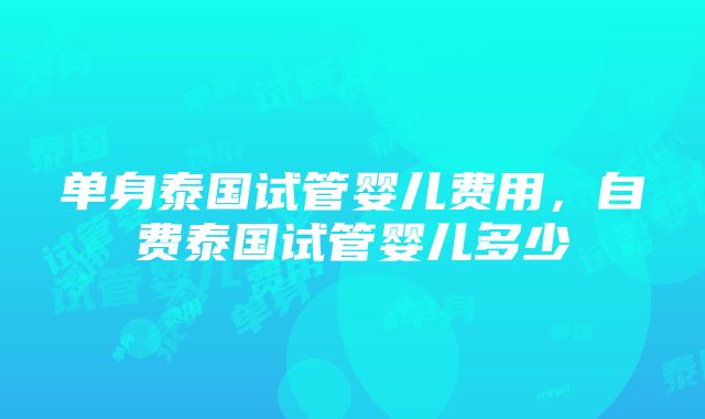 单身泰国试管婴儿费用，自费泰国试管婴儿多少