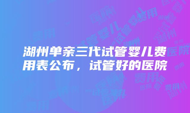 湖州单亲三代试管婴儿费用表公布，试管好的医院