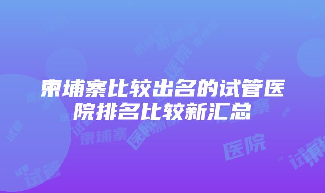 柬埔寨比较出名的试管医院排名比较新汇总