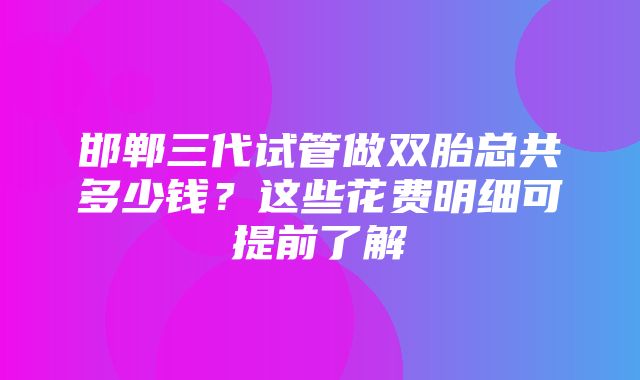 邯郸三代试管做双胎总共多少钱？这些花费明细可提前了解