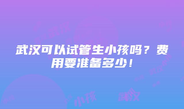 武汉可以试管生小孩吗？费用要准备多少！