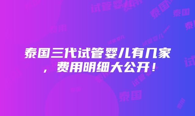 泰国三代试管婴儿有几家，费用明细大公开！