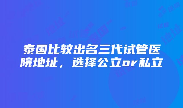 泰国比较出名三代试管医院地址，选择公立or私立