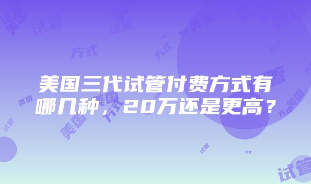 美国三代试管付费方式有哪几种，20万还是更高？