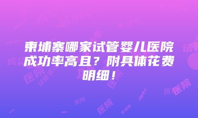 柬埔寨哪家试管婴儿医院成功率高且？附具体花费明细！