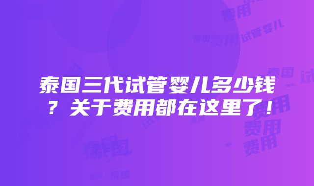 泰国三代试管婴儿多少钱？关于费用都在这里了！