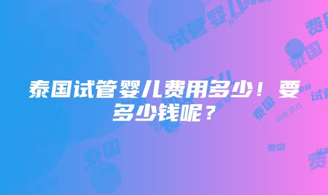 泰国试管婴儿费用多少！要多少钱呢？