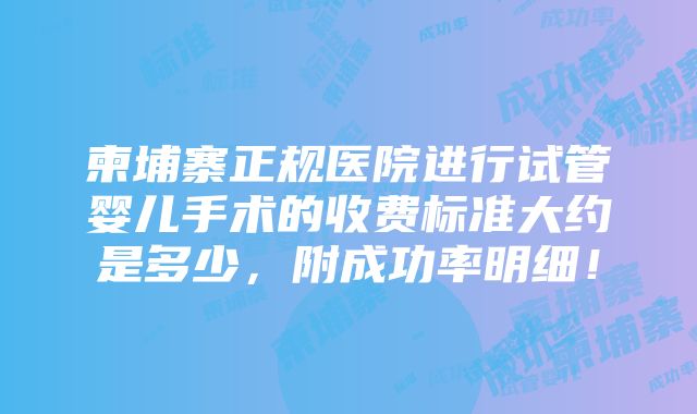 柬埔寨正规医院进行试管婴儿手术的收费标准大约是多少，附成功率明细！