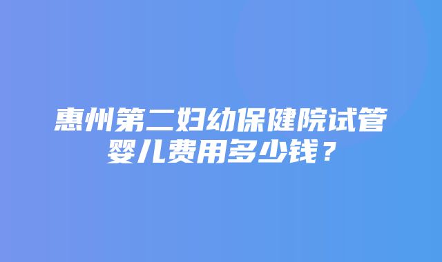 惠州第二妇幼保健院试管婴儿费用多少钱？