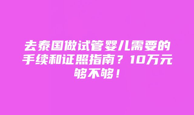 去泰国做试管婴儿需要的手续和证照指南？10万元够不够！