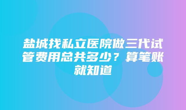 盐城找私立医院做三代试管费用总共多少？算笔账就知道