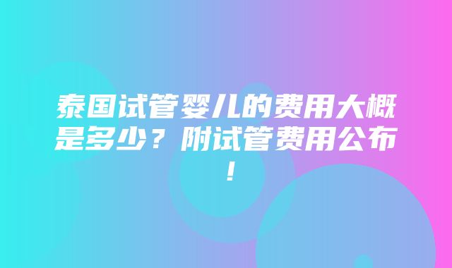 泰国试管婴儿的费用大概是多少？附试管费用公布！