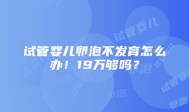 试管婴儿卵泡不发育怎么办！19万够吗？