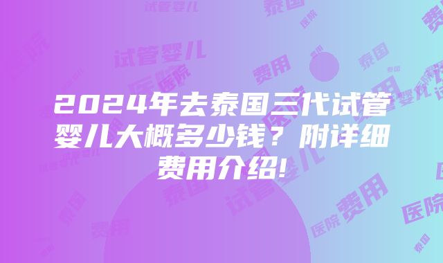 2024年去泰国三代试管婴儿大概多少钱？附详细费用介绍!