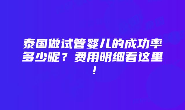 泰国做试管婴儿的成功率多少呢？费用明细看这里！