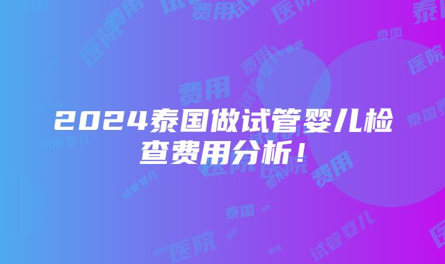 2024泰国做试管婴儿检查费用分析！