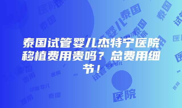 泰国试管婴儿杰特宁医院移植费用贵吗？总费用细节！