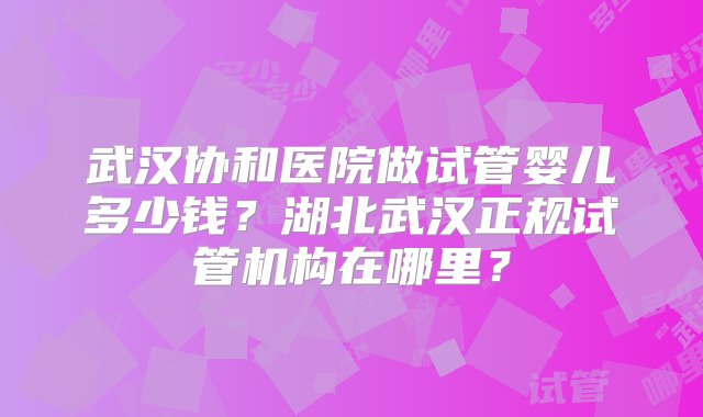 武汉协和医院做试管婴儿多少钱？湖北武汉正规试管机构在哪里？