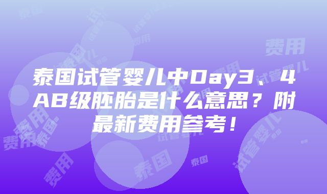 泰国试管婴儿中Day3、4AB级胚胎是什么意思？附最新费用参考！