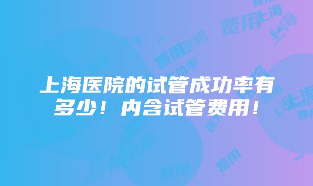 上海医院的试管成功率有多少！内含试管费用！