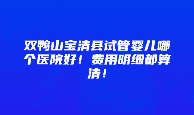 双鸭山宝清县试管婴儿哪个医院好！费用明细都算清！