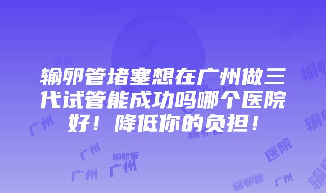 输卵管堵塞想在广州做三代试管能成功吗哪个医院好！降低你的负担！